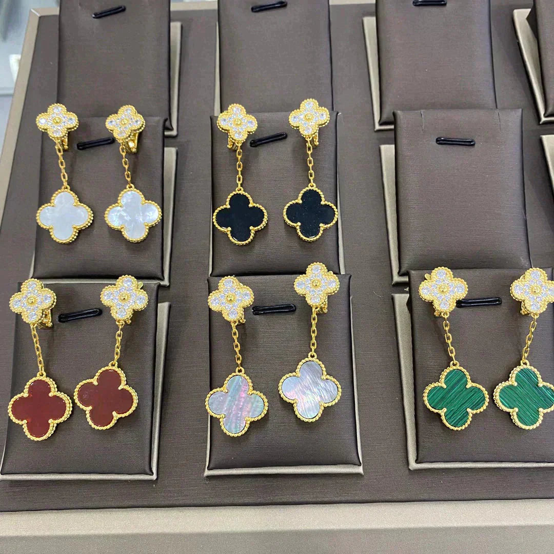 ¡®Glow Jewelry¡¯CLOVER 2 MOTIFS DIAMOND EARRINGS (MULTIPLE CHOICESç´