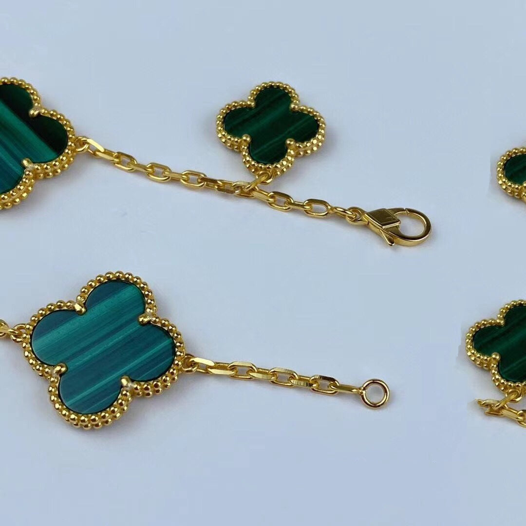¡®Glow Jewelry¡¯MAGIC CLOVER MALACHITE GOLD BRACELET 5 MOTIFS