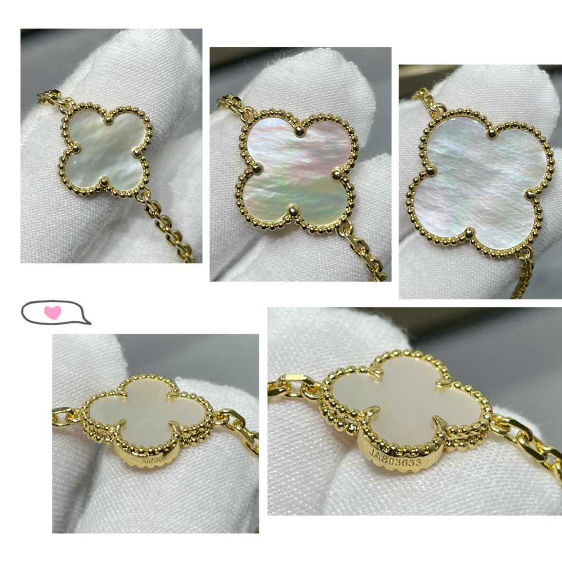 ¡®Glow Jewelry¡¯CLOVER 16 MOTIF WHITE MOP GOLD NECKLACE