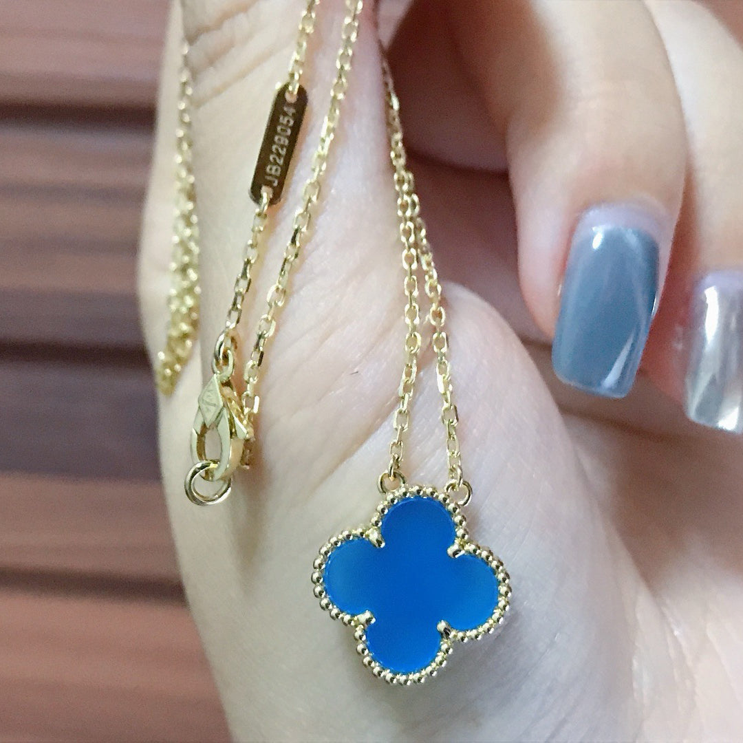 ¡®Glow Jewelry¡¯CLOVER 15MM BLUE AGATE NECKLACE