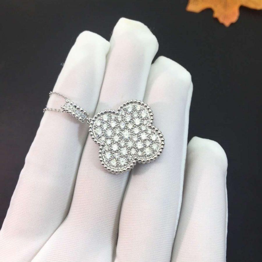 ¡®Glow Jewelry¡¯CLOVER 25MM SILVER FULL DIAMOND BIG CLOVER NECKLACE