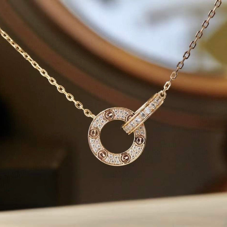 ¡®Glow Jewelry¡¯LOVE 7.6MM NECKLACE ROSE GOLD AND SILVER  FULL DIAMOND