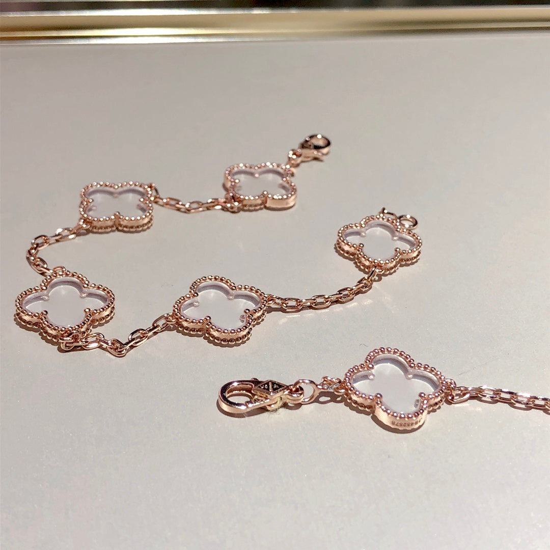 [Glow Jewelry]ニュー クローバー 5モチーフ ロッククリスタルブレスレット