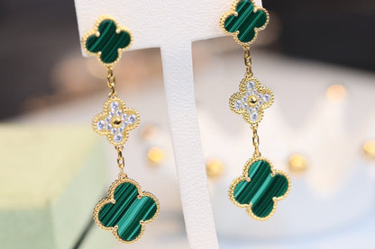 ¡®Glow Jewelry¡¯CLOVER EARRINGS GOLD MALACHITE DIAMOND 3 MOTIF
