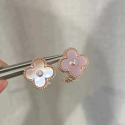 [Glow Jewelry]CLOVER MEDIUM 1 MOTIFS  PINK MOP DIAMOND EARRINGS