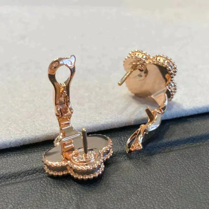 [Glow Jewelry]CLOVER MEDIUM 1 MOTIFS GRAY MOP  DIAMOND EARRINGS