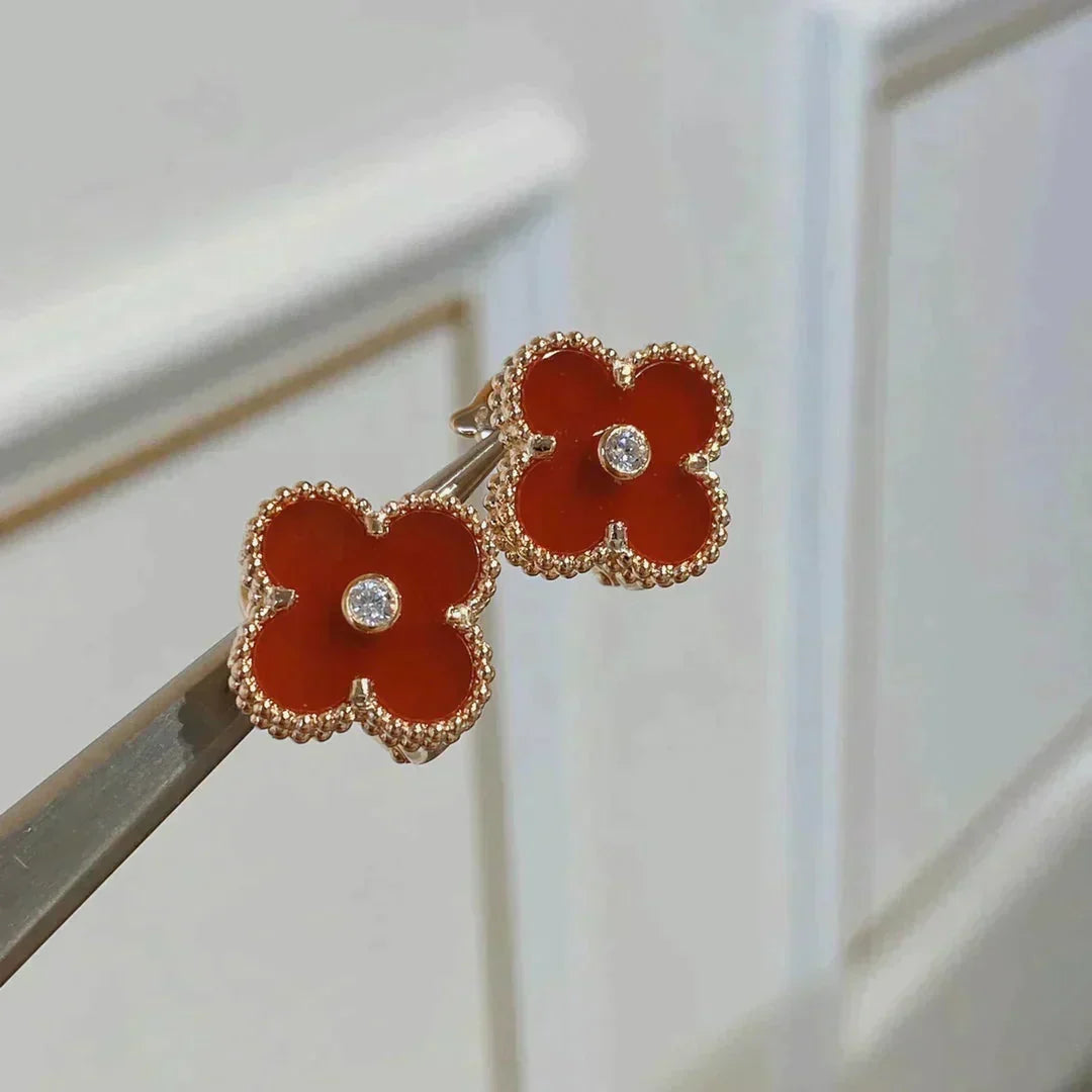 [Glow Jewelry]CLOVER MEDIUM 1 MOTIFS CARNELIAN  DIAMOND earrings
