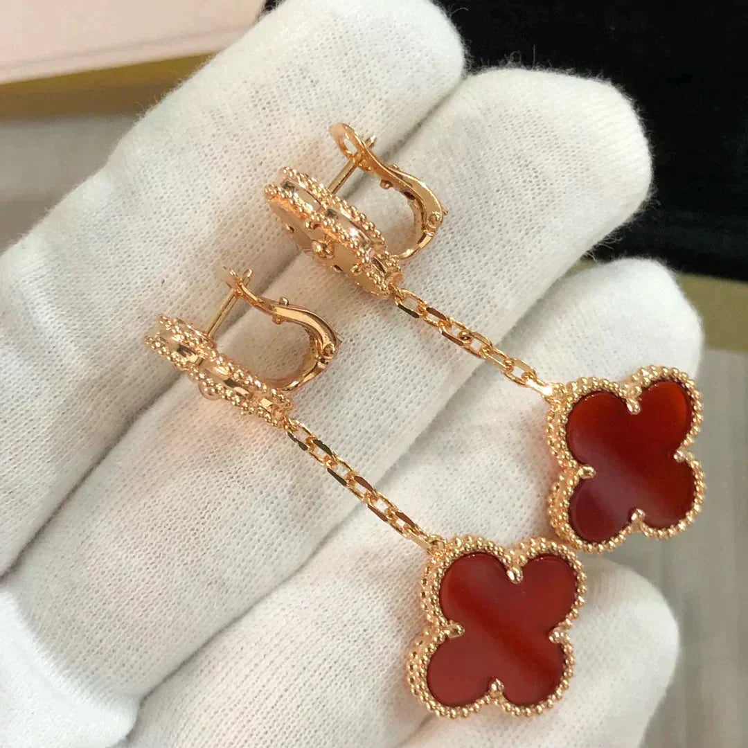 [Glow Jewelry]CLOVER 2 MOTIF  LASER CARNELIAN EARRINGS