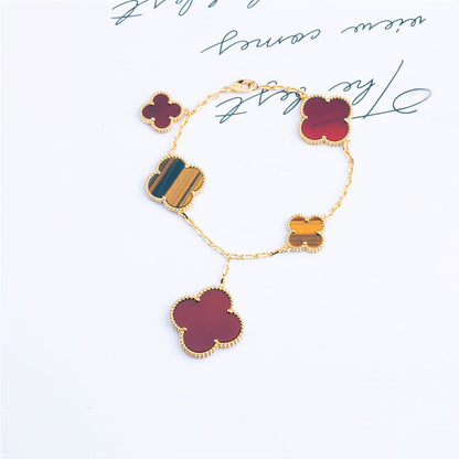 [Glow Jewelry]CLOVER BRACELET 5 MOTIFS CARNELIAN TIGER EYE