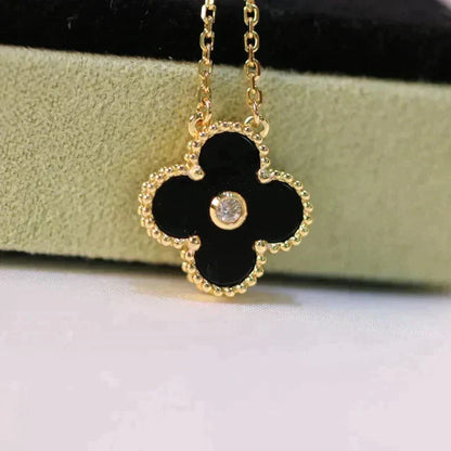 ¡®Glow Jewelry¡¯CLOVER 15MM DIAMOND ONYX NECKLACE