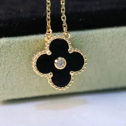 ¡®Glow Jewelry¡¯CLOVER 15MM DIAMOND ONYX NECKLACE