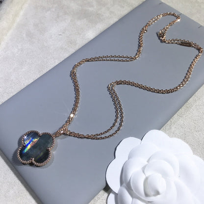 [Glow Jewelry]CLOVER 25MM GOLD DARK MOP BIG CLOVER NECKLACE