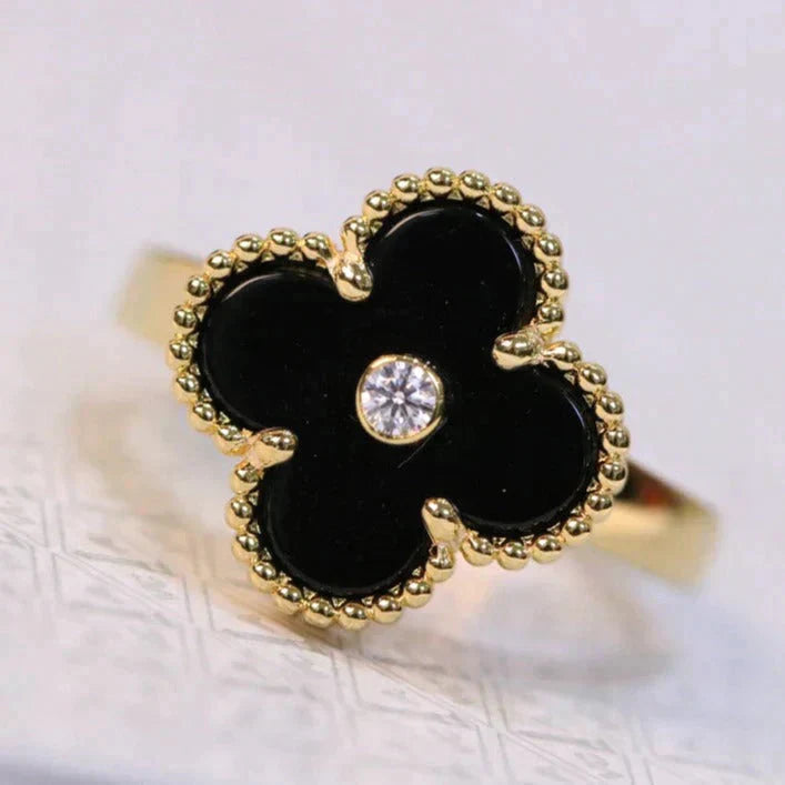 ¡®Glow Jewelry¡¯CLOVER ONYX RING GOLD DIAMOND