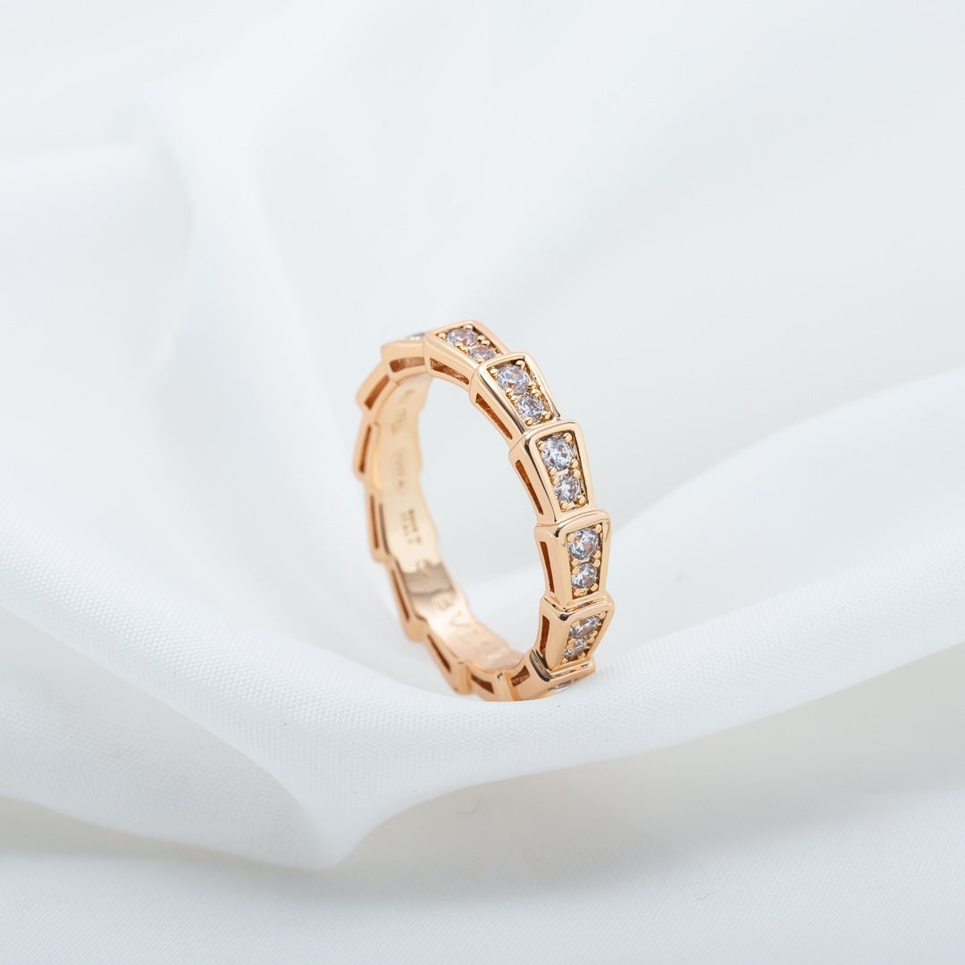 [Glow Jewelry]SERPENTI RING PINK GOLD DIAMOND PAVED 3MM