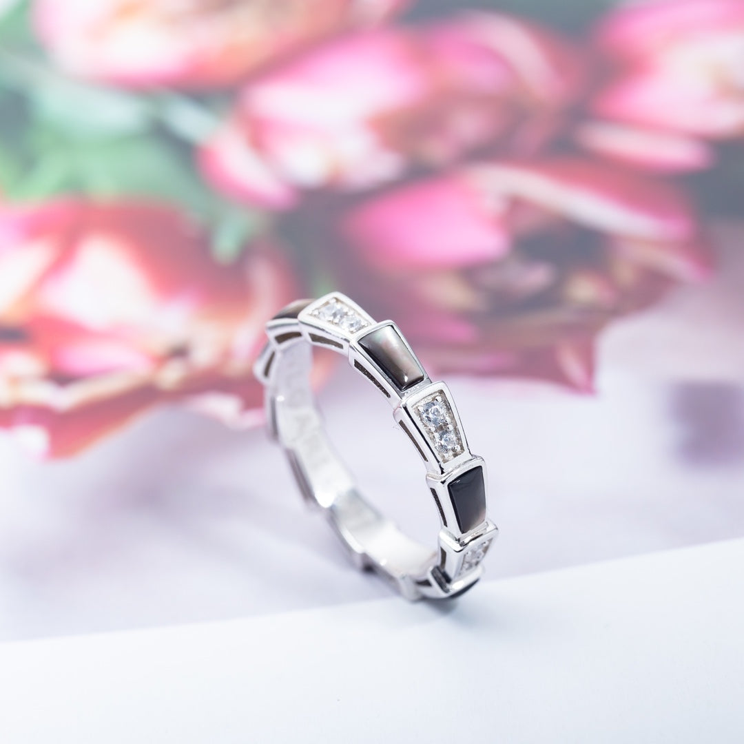 [Glow Jewelry]SERPENTI RING SILVER  DIAMOND BLACK MOP 3MM