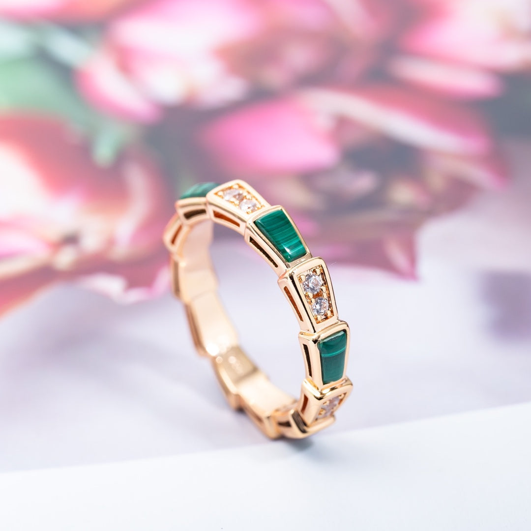 [Glow Jewelry]SERPENTI RING PINK GOLD MALACHITE DIAMOND 3MM