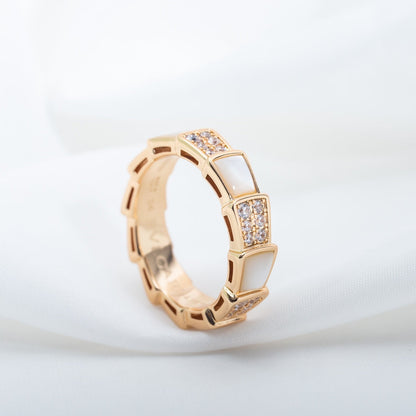 [Glow Jewelry]SERPENTI RING PINK GOLD MOP DIAMOND PAVED 4MM