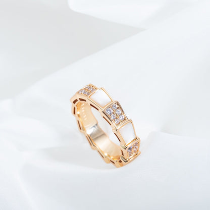 [Glow Jewelry]SERPENTI RING PINK GOLD MOP DIAMOND PAVED 4MM
