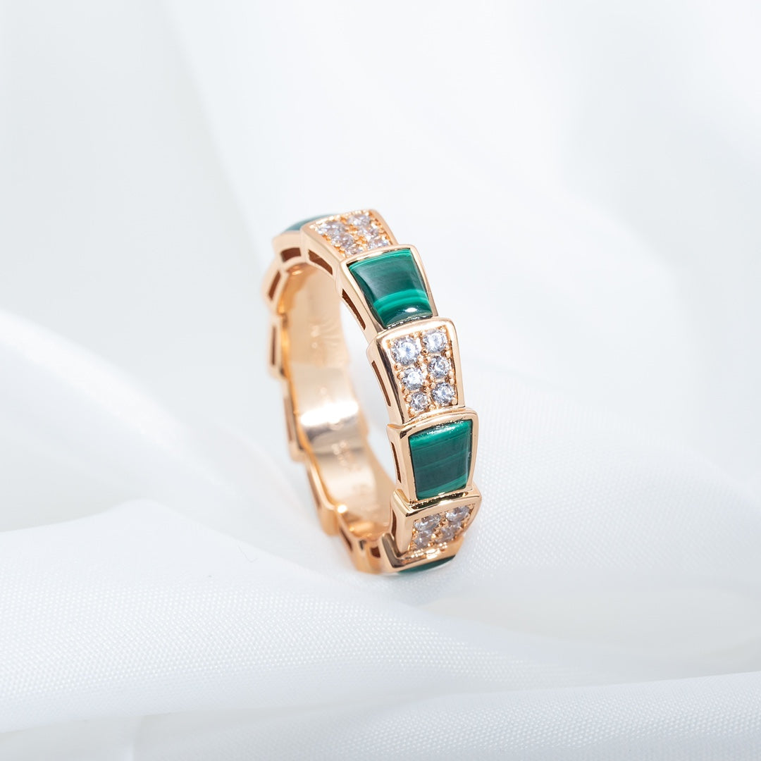 [Glow Jewelry]SERPENTI RING PINK GOLD MALACHITE DIAMOND PAVED 4MM