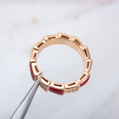 [Glow Jewelry]SERPENTI RING PINK GOLD CARNELIAN DIAMOND PAVED 4MM