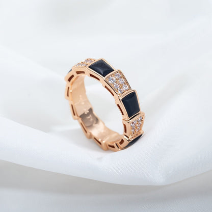 [Glow Jewelry]SERPENTI RING PINK GOLD BLACK MOP DIAMOND PAVED 4MM