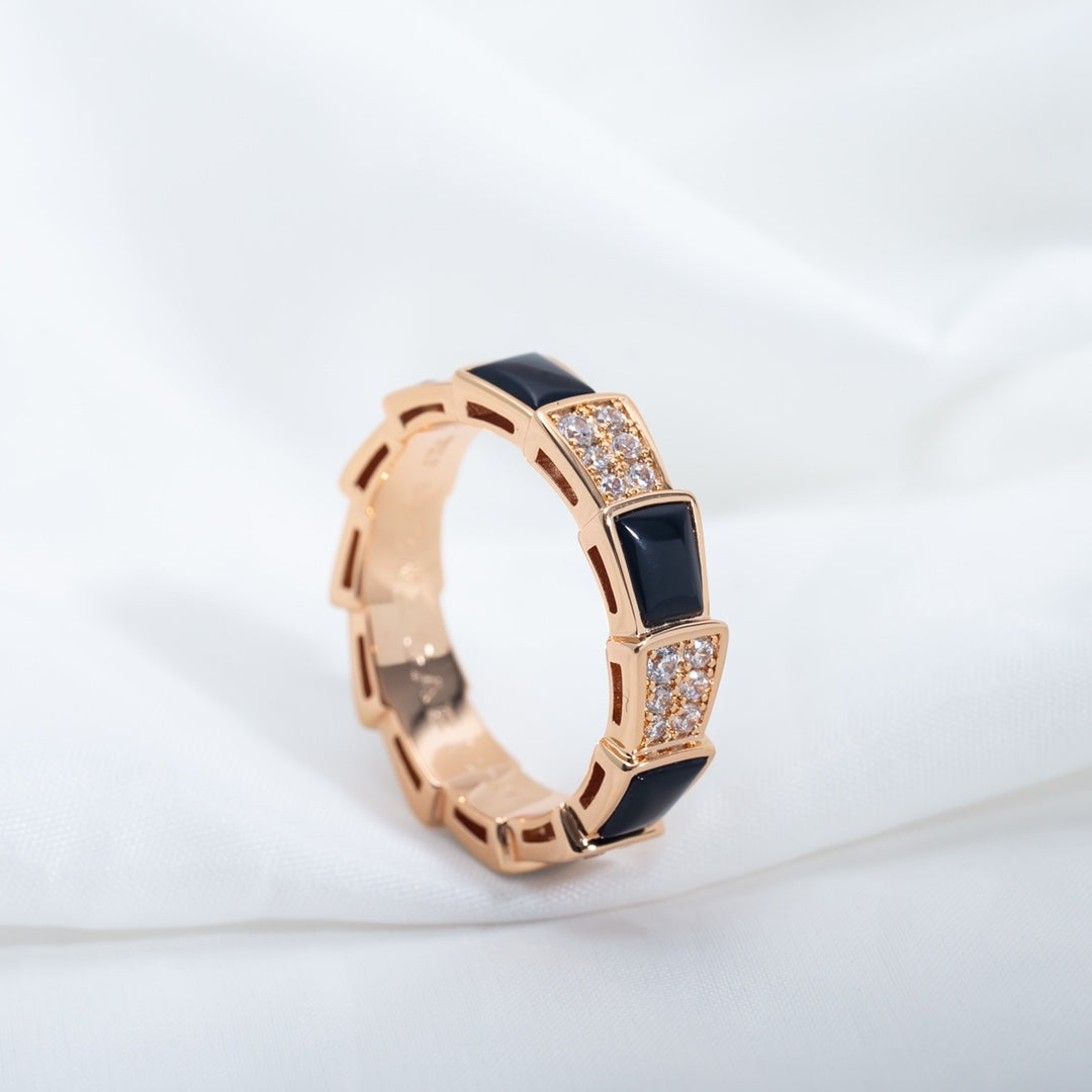 [Glow Jewelry]SERPENTI RING PINK GOLD BLACK MOP DIAMOND PAVED 4MM