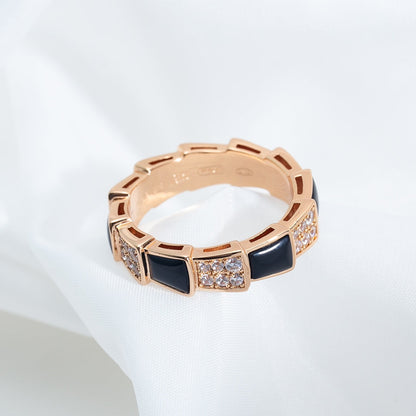 [Glow Jewelry]SERPENTI RING PINK GOLD BLACK MOP DIAMOND PAVED 4MM
