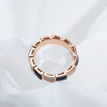 [Glow Jewelry]SERPENTI RING PINK GOLD BLACK MOP DIAMOND PAVED 4MM