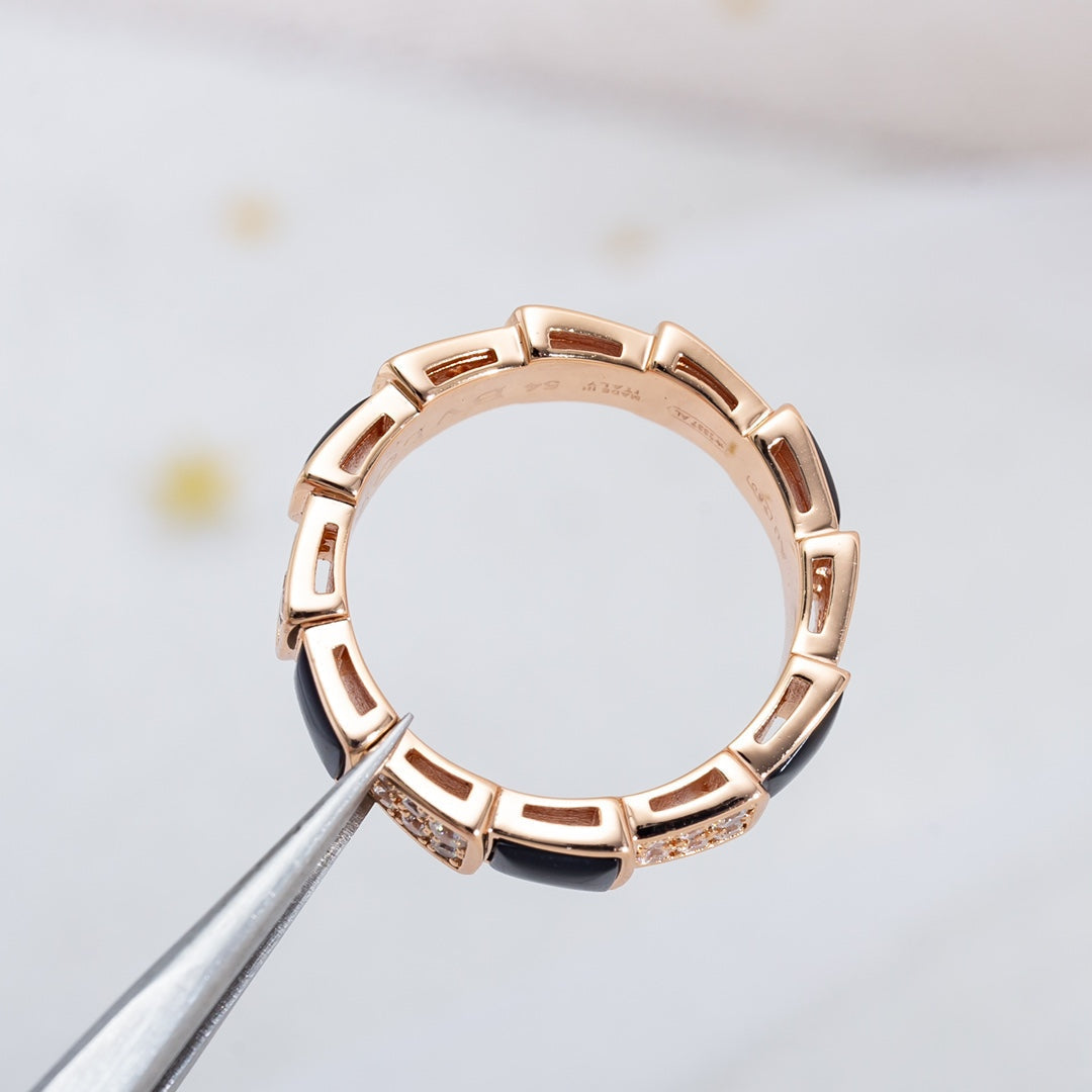 [Glow Jewelry]SERPENTI RING PINK GOLD BLACK MOP DIAMOND PAVED 4MM