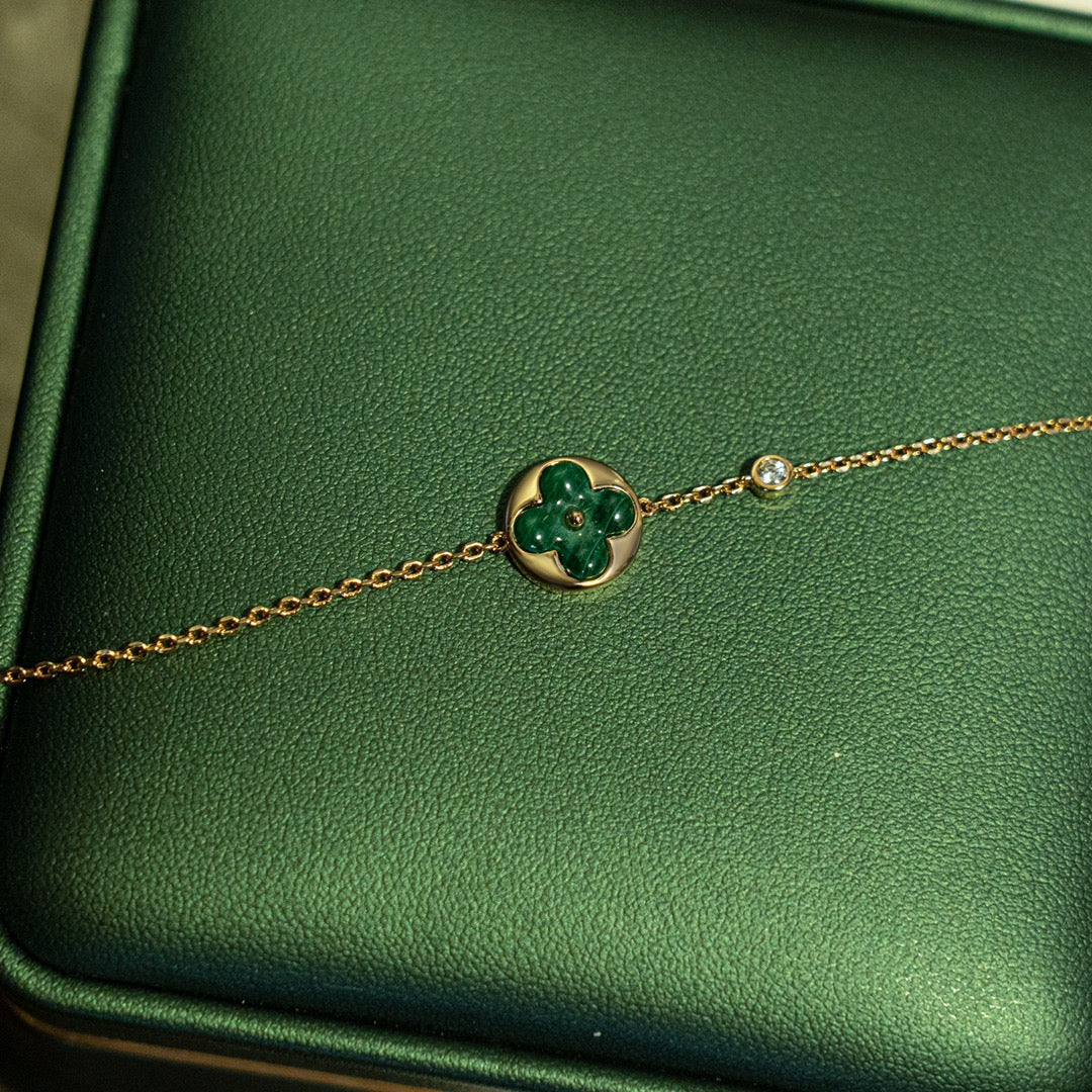 [Glow Jewelry]SUN MALACHITE 1 DIAMOND PINK GOLD BRACELET