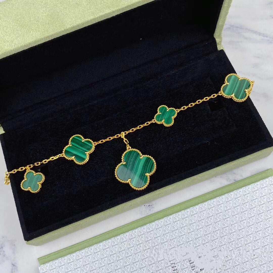[Glow Jewelry]MAGIC CLOVER MALACHITE GOLD BRACELET 5 MOTIFS