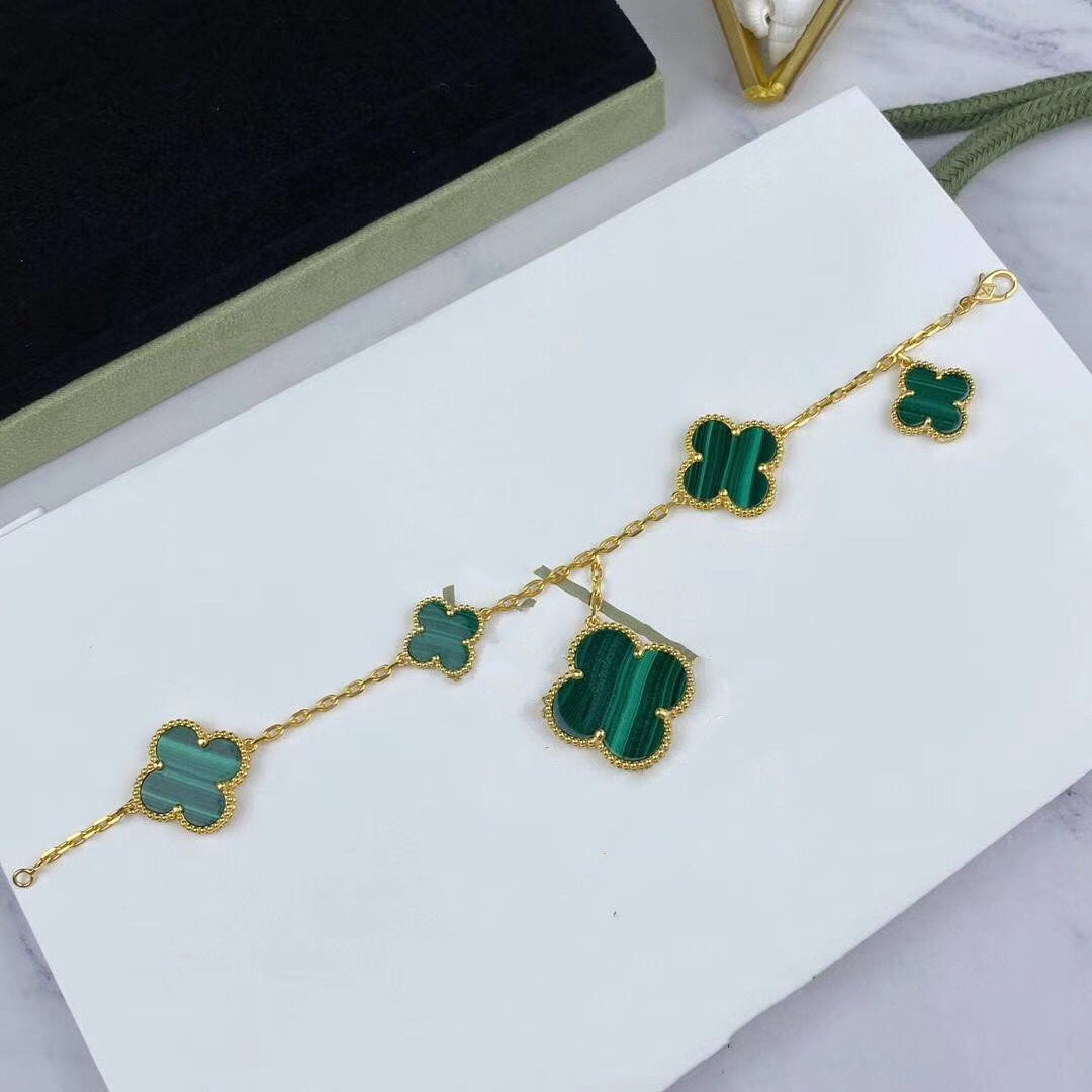 ¡®Glow Jewelry¡¯MAGIC CLOVER MALACHITE GOLD BRACELET 5 MOTIFS