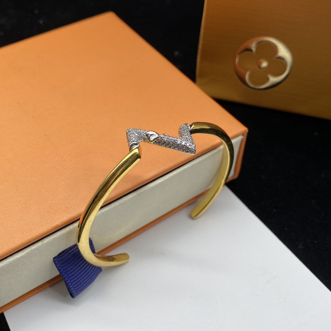 [Glow Jewelry]VOLTE UPSITE DOWN DIAMOND GOLD OPEN BRACELET
