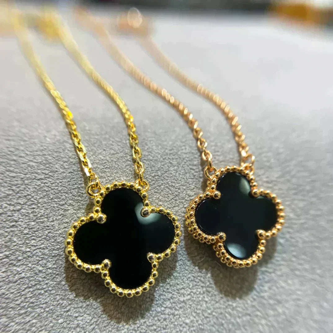 ¡®Glow Jewelry¡¯CLOVER 15MM BLACK ONYX SINGLE FLOWER NECKLACE