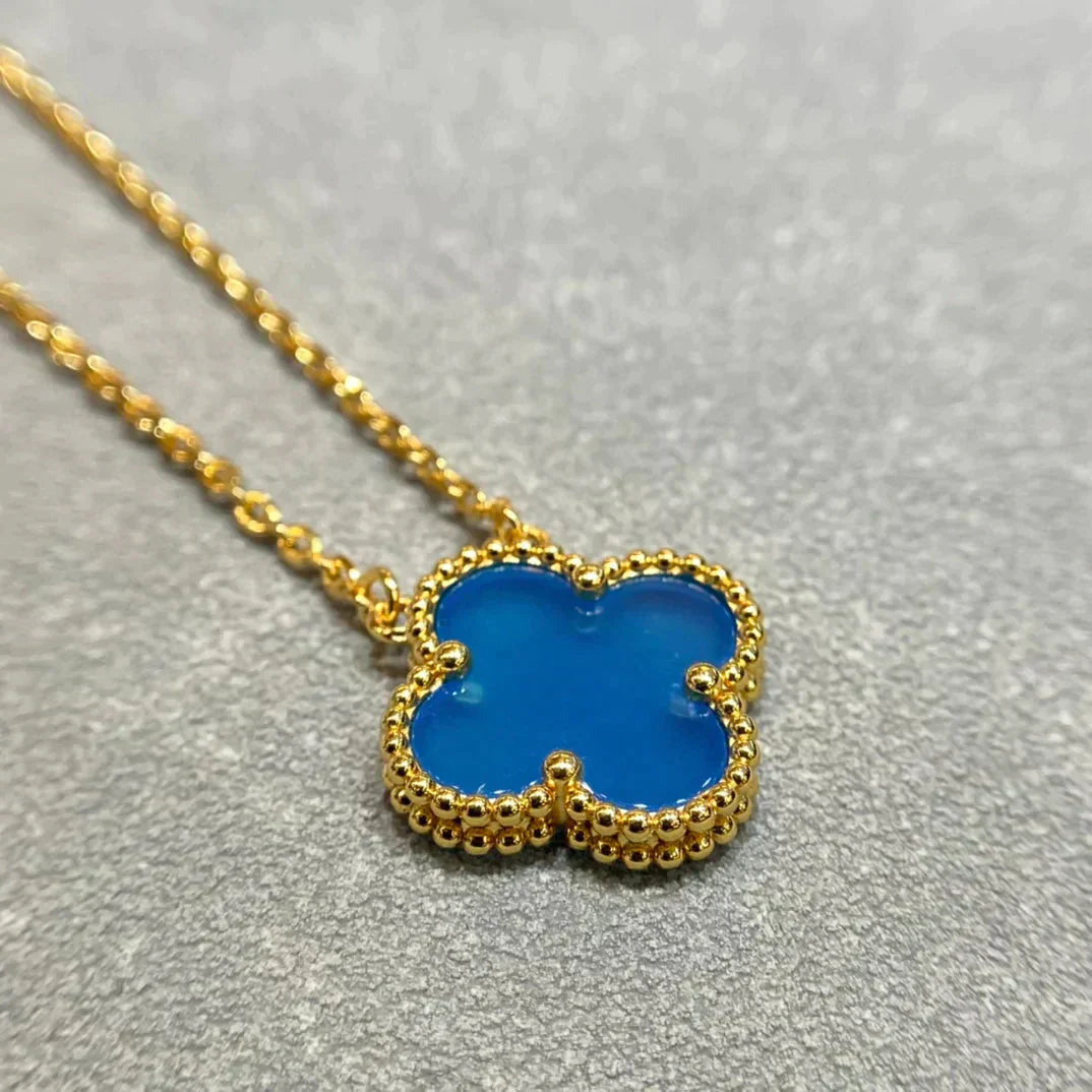 ¡®Glow Jewelry¡¯CLOVER 15MM BLUE AGATE NECKLACE