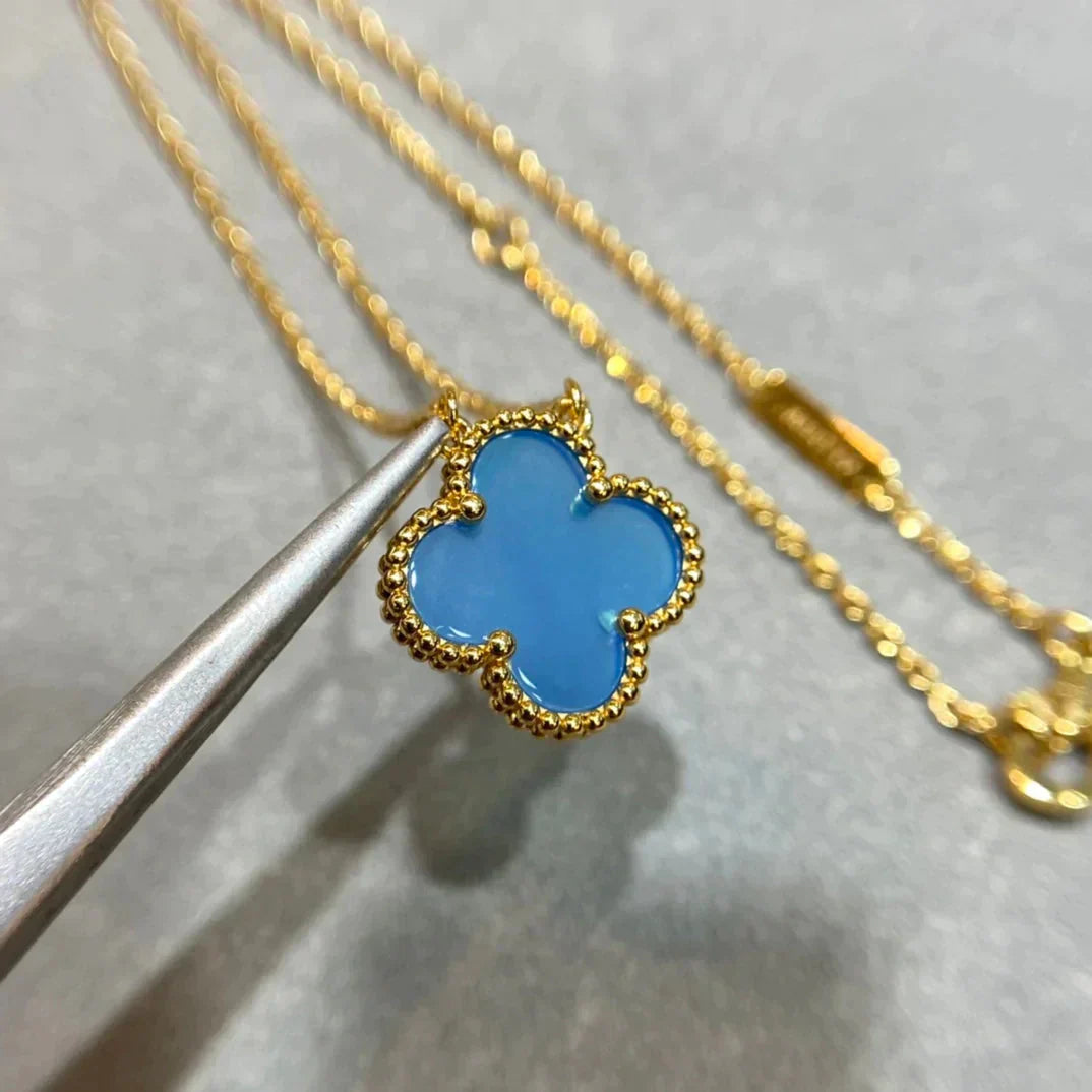 ¡®Glow Jewelry¡¯CLOVER 15MM BLUE AGATE NECKLACE