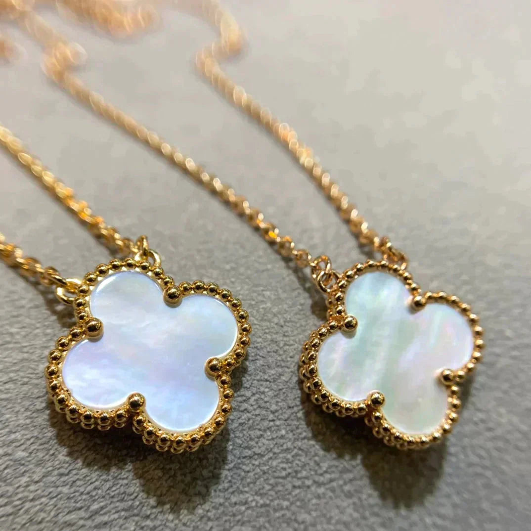 [Glow Jewelry]CLOVER 15MM WHITE MOTHER-OF-PEARL GOLD NECKLACE