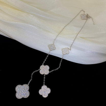 [Glow Jewelry]CLOVER 5 MOTIFS SILVER DIAMONDS NECKLACE
