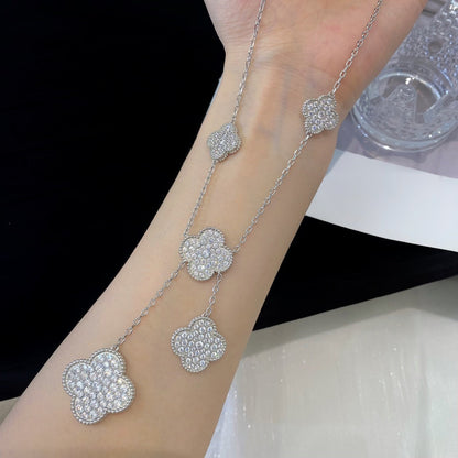 [Glow Jewelry]CLOVER 5 MOTIFS SILVER DIAMONDS NECKLACE
