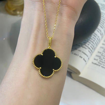 [Glow Jewelry]CLOVER 25MM NECKLACE GOLD ONYX