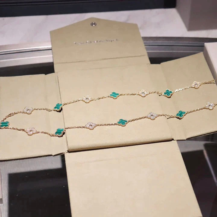 ¡®Glow Jewelry¡¯CLOVER 20 MOTIFS MALACHITE DIAMOND NECKLACE