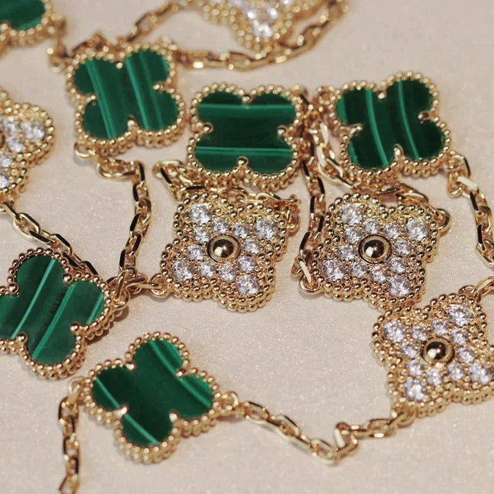 [Glow Jewelry]CLOVER 20 MOTIFS MALACHITE DIAMOND NECKLACE
