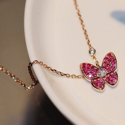 ¡®Glow Jewelry¡¯BUTTERFLY RED DIAMOND ROSE GOLD NECKLACE