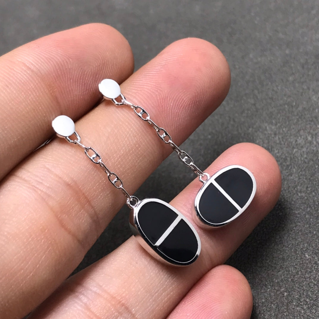 [Glow Jewelry]CHAINE VERSO BLACK CERAMIC SILVER EARRINGS