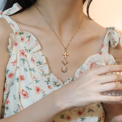 [Glow Jewelry]STAR AND SUN DIAMOND PINK GOLD NECKLACE