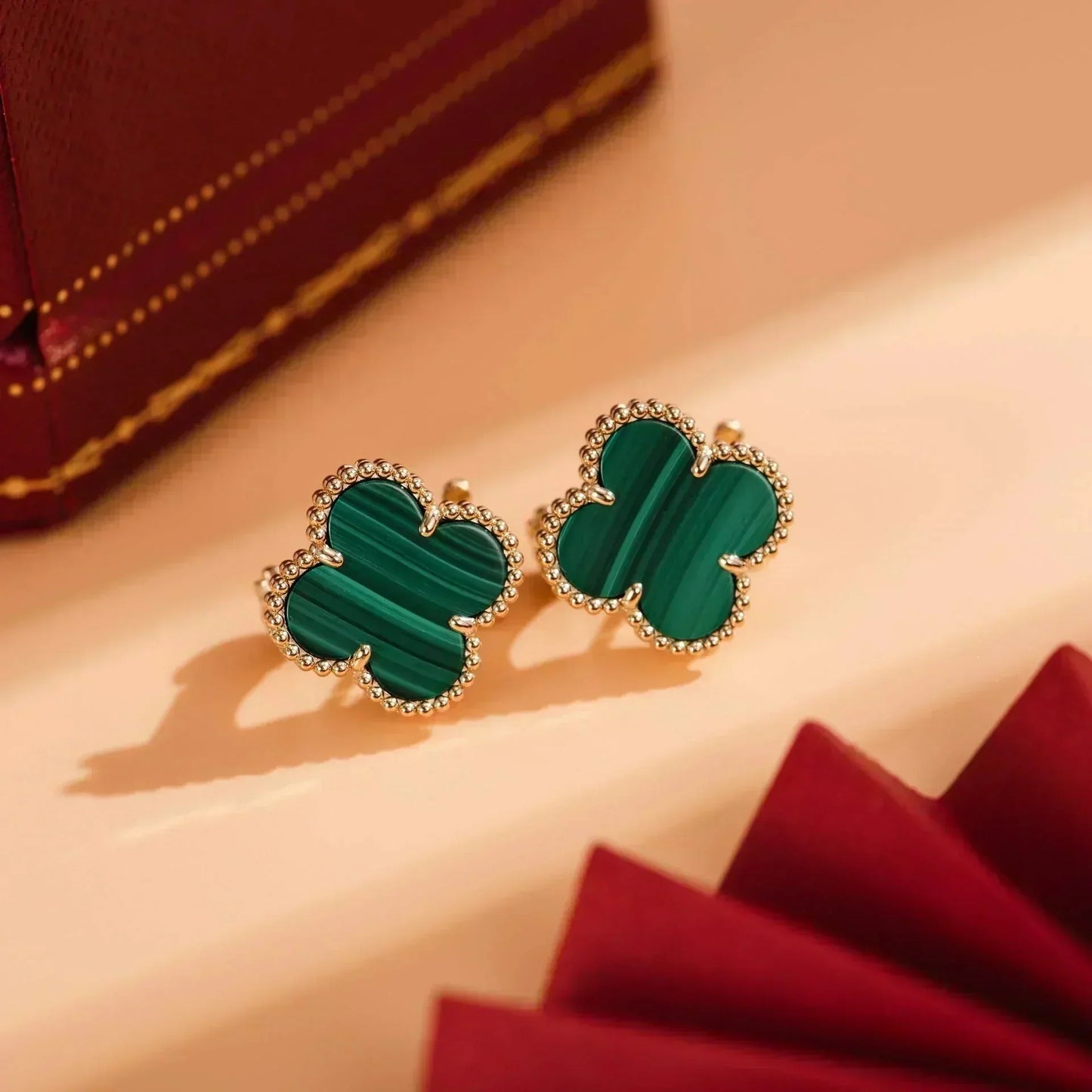 [Glow Jewelry]CLOVER MEDIUM 1 MOTIFS MALACHITE  EARRINGS