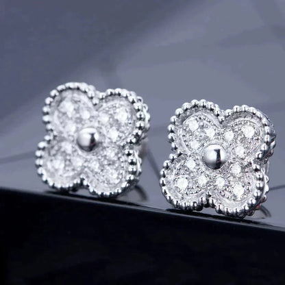 [Glow Jewelry]CLOVER 1 MOTIFS DIAMOND STUD EARRINGS SILVER