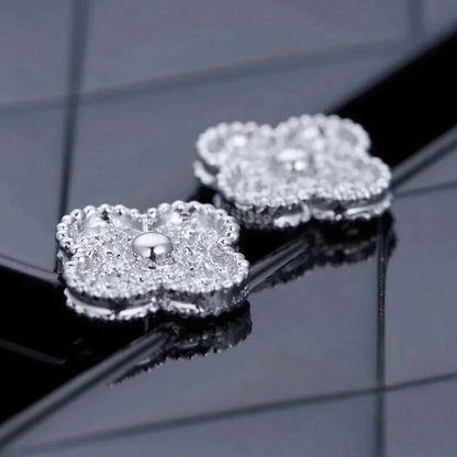 [Glow Jewelry]CLOVER 1 MOTIFS DIAMOND STUD EARRINGS SILVER