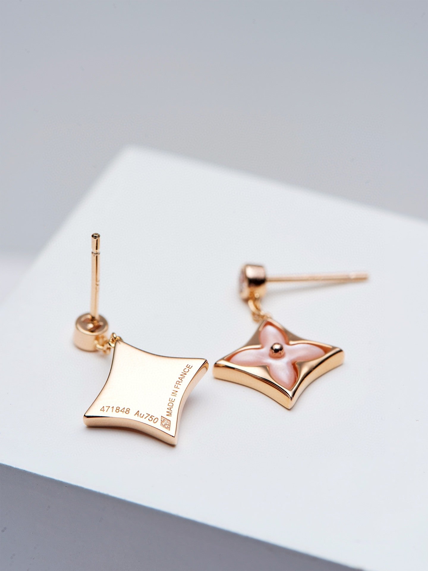 ¡®Glow Jewelry¡¯DOUBLE STAR PINK GOLD MOP DROP EARRINGS