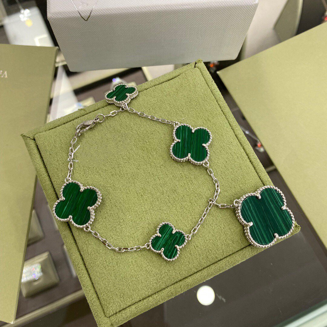 ¡®Glow Jewelry¡¯CLOVER 5 MOTIFS SIVLER MALACHITE BRACELET